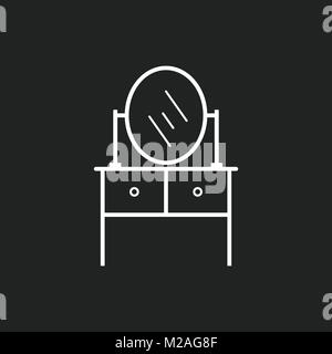Furniture table with mirror icon. Mirror vector illustration on black background. Stock Vector