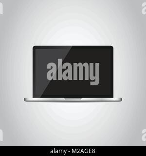 Laptop with white screen flat icon. Computer vector illustration on grey background. Stock Vector