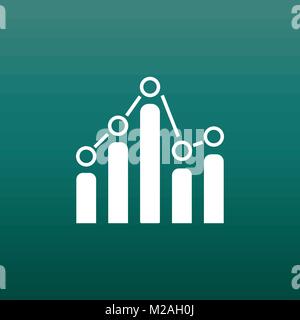 Business graph icon. Chart flat vector illustration on green background. Stock Vector