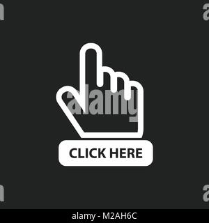 Click here icon. Hand cursor signs. Black button flat vector ...