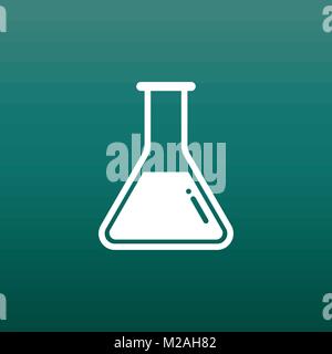 Chemical test tube pictogram icon. Chemical lab equipment isolated on green background. Experiment flasks for science experiment. Trendy modern vector Stock Vector