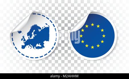 Europe sticker with flag and map. European Union label, round tag with country. Vector illustration on isolated background. Stock Vector