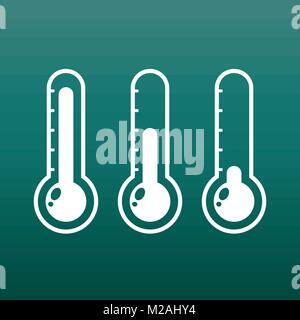 Thermometers icon with different levels. Flat vector illustration on green background. Stock Vector