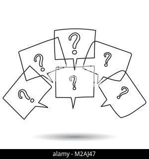 Question marks in thought bubbles. Hand drawn line art cartoon vector illustration on white background. Stock Vector