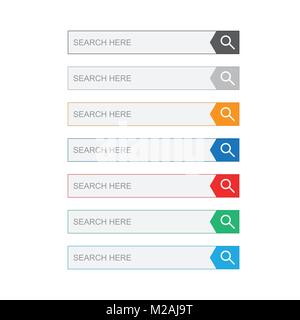 Search bar field. Set vector interface elements with search button. Flat vector illustration on white background. Stock Vector