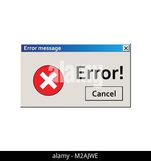 Error warning message. User Interface window. Virus alert illustration. Stock Vector
