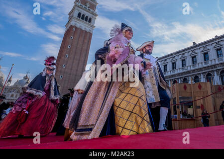 VENICE, ITALY - FEBRUARY 04: Elisa Costantini takes part in the Flight of Angel in Saint Mark's Square on February 4, 2018 in Venice, Italy. The theme Stock Photo