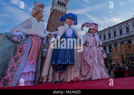 VENICE, ITALY - FEBRUARY 04: Elisa Costantini takes part in the Flight of Angel in Saint Mark's Square on February 4, 2018 in Venice, Italy. Stock Photo