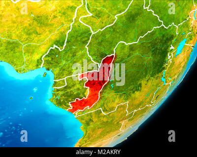 Map of Congo in red on blue political globe with transparent oceans. 3D ...