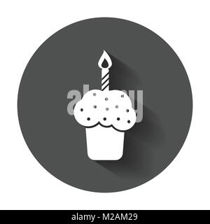 Birthday cake flat icon. Fresh pie muffin vector illustration in flat style with long shadow. Stock Vector