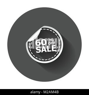 Sale stickers 60% percent off. Vector illustration with long shadow. Stock Vector