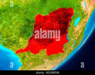 Map of Democratic Republic of Congo as seen from space on planet Earth ...