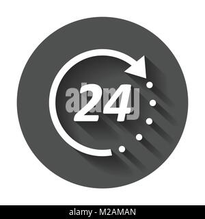 Time icon. Flat vector illustration 24 hours with long shadow. Stock Vector