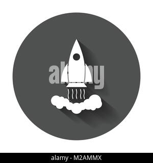Rocket vector pictogram icon. Business startup launch concept for web site design or mobile app. Illustration on black background with long shadow. Stock Vector