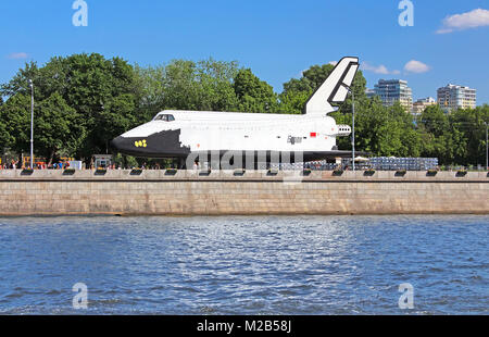 MOSCOW, RUSSIA - JUNE 05, 2013: Buran - orbital Soviet reusable space ship delivered in the Gorky Park as a scientific and educational attraction Stock Photo