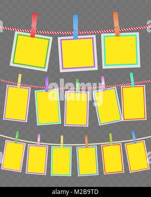 photo multicolored frames on rope with clothespins Stock Vector