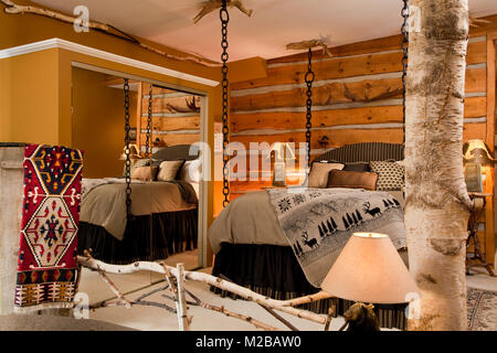 Rustic Country Style Bedroom,Lodge at Moosehead,Lake,Greenvile Maine Stock Photo