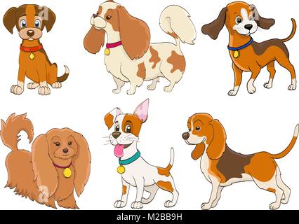 set of cartoon dogs of various breeds on white Stock Vector