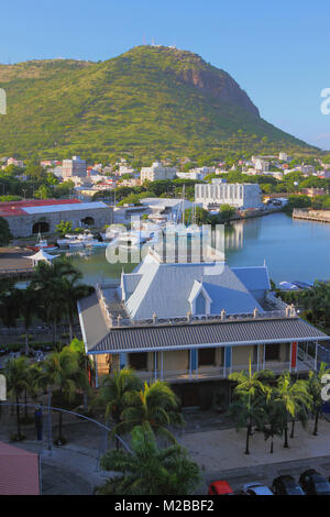 Yacht-club and city suburbs at mountain foot. Port Louis, Mauritius Stock Photo