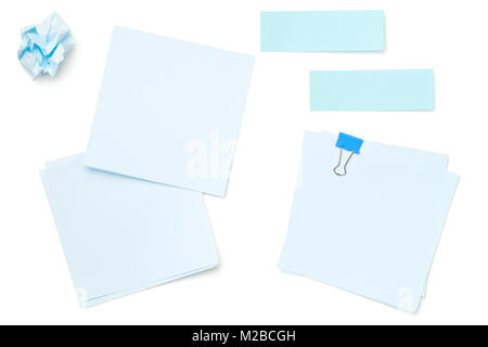 Sticky Post Note Paper Isolated on White Background. Pastel colors. Copy space. Top view Stock Photo