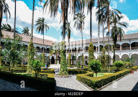 Tropical garden inside Church and Monastery of St. Francis is a 16th-century Roman Catholic complex in Quito, Ecuador Stock Photo