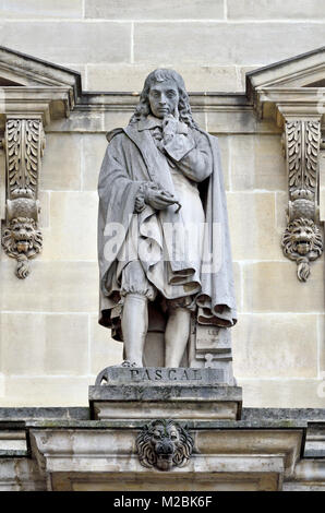 Paris, France. Palais du Louvre. Statue in the Cour Napoleon: Blaise Pascal (1623 – 1662) French mathematician, physicist, inventor, writer and Cathol Stock Photo
