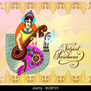 Vasant Panchami - golden greeting card to indian holiday Stock Vector