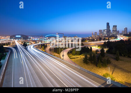 Downtown Seattle and I-5 Freeway at I-90 interchange, from Jose P Stock