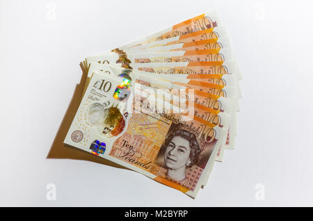 One hundred pounds in ten pound notes. Stock Photo