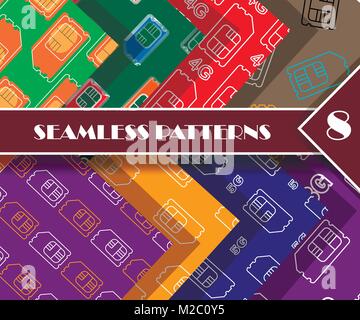 Sim card seamless pattern set Stock Vector