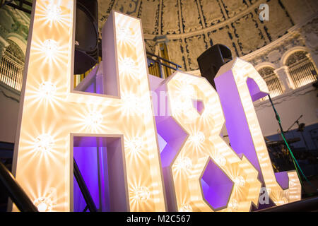 Large ornate initials H and C, close-up Stock Photo