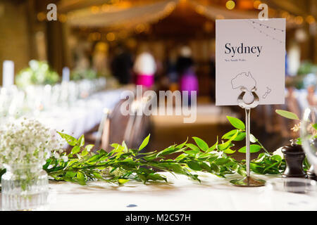 Table name card on wedding table, close-up Stock Photo