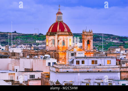 Victoria, Gozo, Malta: Overview of the city with Saint George Basilica, seen  from the citadel. Stock Photo