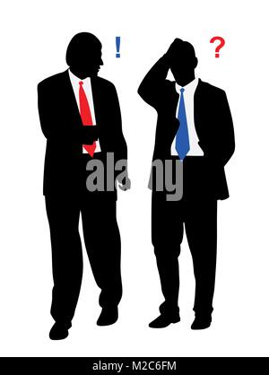 Two stressed worried businessmen with problems talking Stock Vector