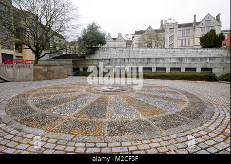 Gothic Great Hall of Winchester Castle where is hunging an imitation Arthurian Round Table in Winchester, Hampshire, England, United Kingdom. April 3r Stock Photo