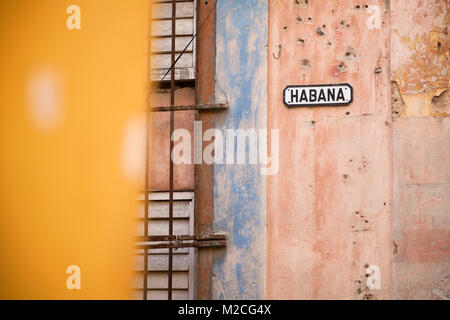 A street sign for Habana in Havana, Cuba. Stock Photo