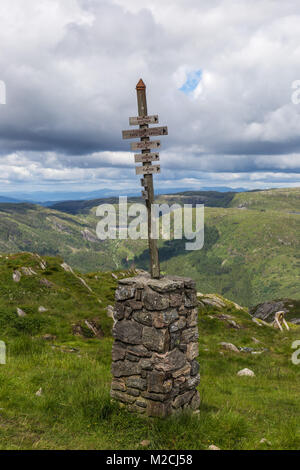 Mount Ulriken in Norway. Aerial view on the mountain lake and town by the fjords. Stock Photo