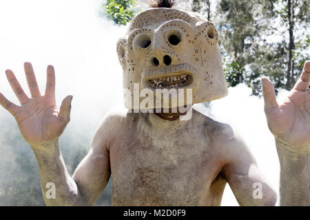 An Asaro Mudman performs at the Mount Hagen Cultural Show in Papua New Guinea Stock Photo