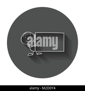 Cartoon kid with placard in their hands. Vector illustration in line style with long shadow. Stock Vector