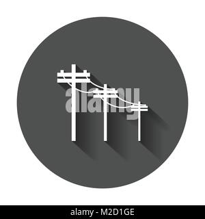 High voltage power lines. Electric pole vector icon with long shadow. Stock Vector