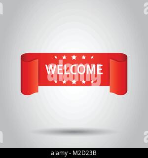 Welcome ribbon vector icon. Hello sticker label on white background ...