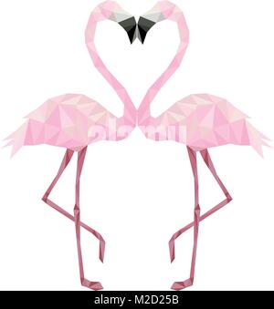 Couple of pink low poly flamingos in love Stock Vector