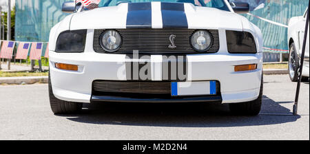 Beautiful and powerful american muscle car, wide and sporty tires with tremendous power Stock Photo