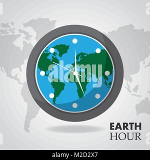 earth hour globe inside clock map background Stock Vector