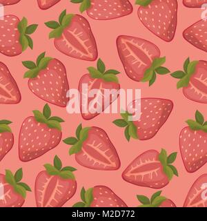Strawberries seamless vector pattern with pink background Stock Vector