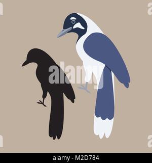 magpie  vector illustration silhouette  flat style profile side Stock Vector