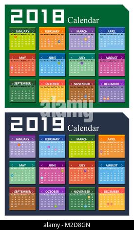 Vector year of 2018 and 2019 calendar background Stock Vector