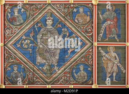 King Hezekiah of Judah. Detail of the Tree of Jesse depicted in the wooden ceiling from ca. 1230 in Saint Michael's Church (Michaeliskirche) in Hildesheim in Lower Saxony, Germany. Stock Photo