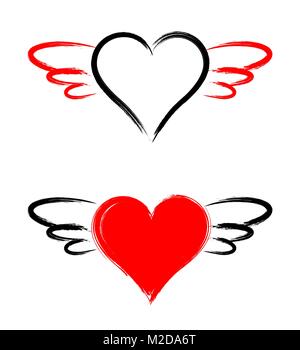 Vector  heart shape with wings isolated on white background Stock Vector