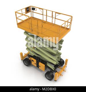 Engine Powered Scissor Lift on white. 3D illustration Stock Photo